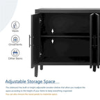 Credenza a 4 ante nera/blu navy/marrone, stile vintage, MDF + pino