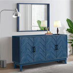 Credenza a 4 ante nera/blu navy/marrone, stile vintage, MDF + pino