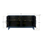 Credenza a 4 ante nera/blu navy/marrone, stile vintage, MDF + pino