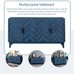 Credenza a 4 ante nera/blu navy/marrone, stile vintage, MDF + pino