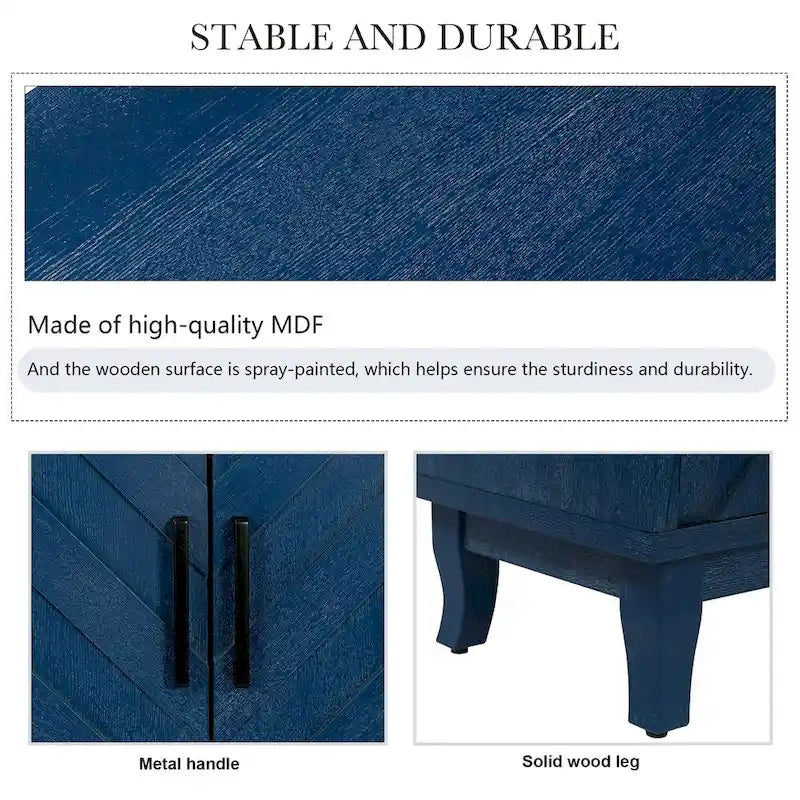 Credenza a 4 ante nera/blu navy/marrone, stile vintage, MDF + pino