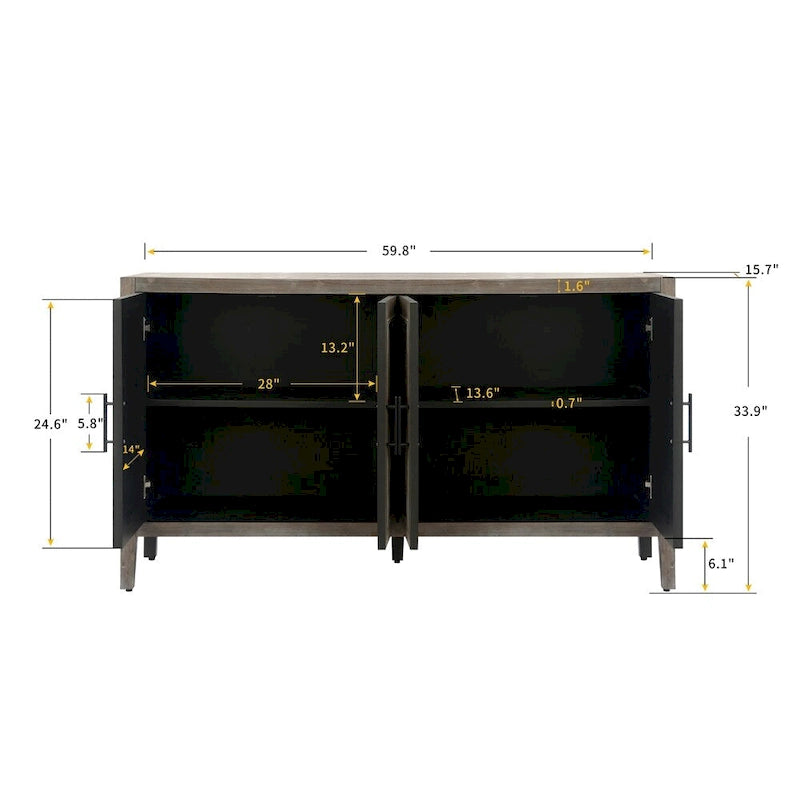 Credenza a 4 ante nera/blu navy/marrone, stile vintage, MDF + pino