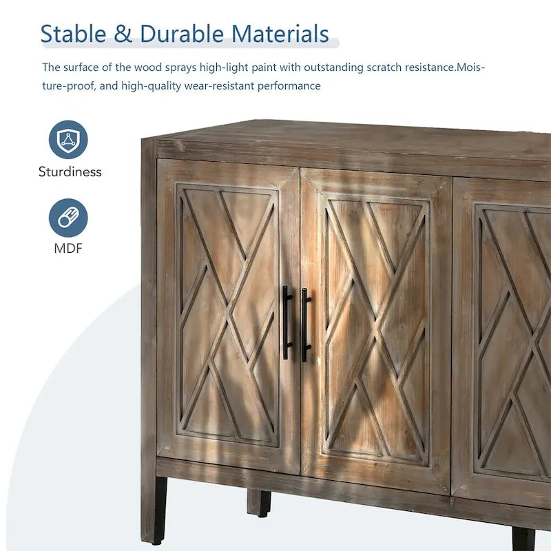 Credenza a 4 ante nera/blu navy/marrone, stile vintage, MDF + pino