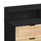 Scrivania da trucco singola in rattan a 6 cassetti (Nero/Bianco/Naturale) con luci LED e presa di corrente