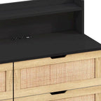 Scrivania da trucco singola in rattan a 6 cassetti (Nero/Bianco/Naturale) con luci LED e presa di corrente