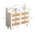 Scrivania da trucco singola in rattan a 6 cassetti (Nero/Bianco/Naturale) con luci LED e presa di corrente