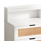 Scrivania da trucco singola in rattan a 6 cassetti (Nero/Bianco/Naturale) con luci LED e presa di corrente