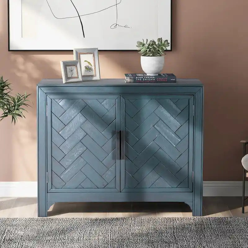 Madia 2 ante bianco/blu/grigio anticato con ripiano regolabile