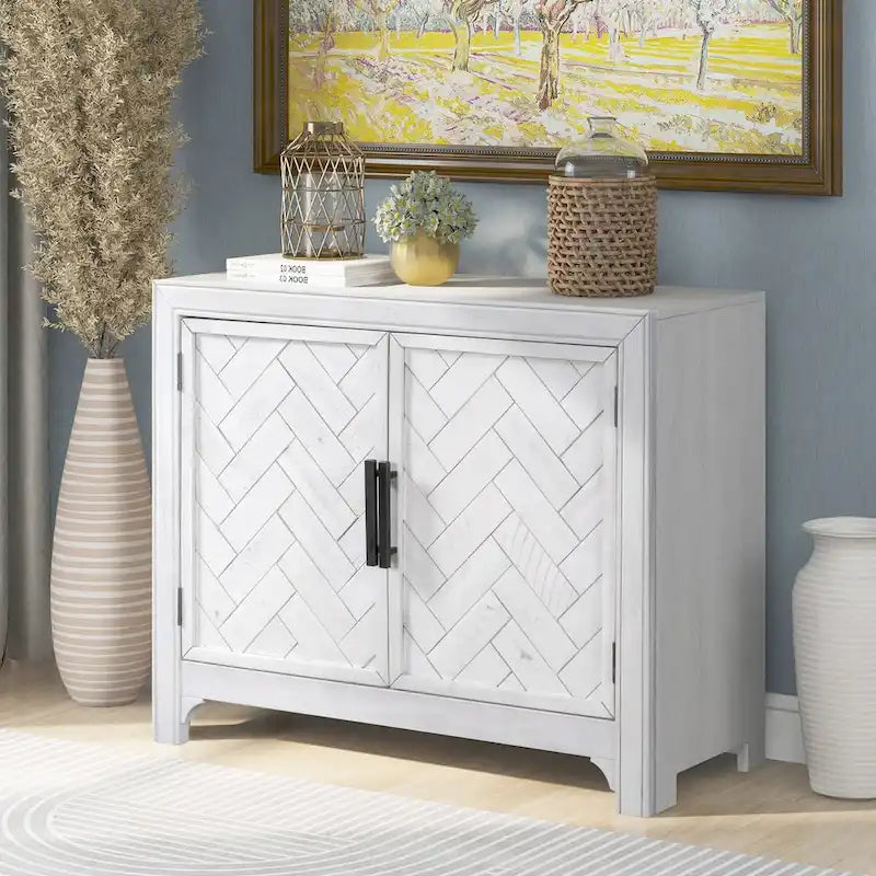 Madia 2 ante bianco/blu/grigio anticato con ripiano regolabile