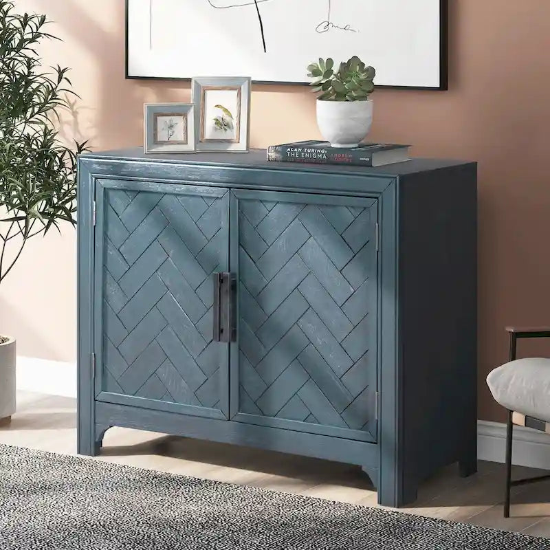 Madia 2 ante bianco/blu/grigio anticato con ripiano regolabile