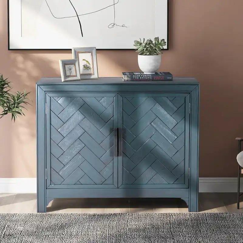 Madia 2 ante bianco/blu/grigio anticato con ripiano regolabile
