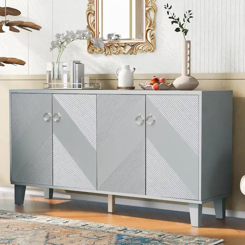 Mobile credenza nero/argento a 2 ante, 152 cm, motivo geometrico
