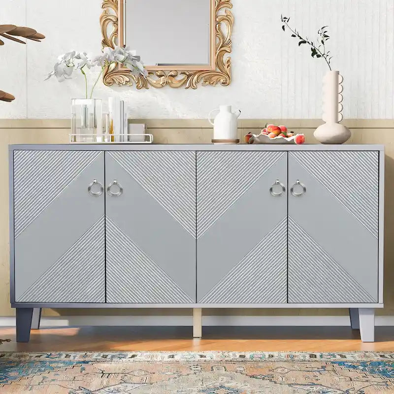Mobile credenza nero/argento a 2 ante, 152 cm, motivo geometrico