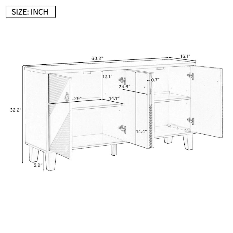 Mobile credenza nero/argento a 2 ante, 152 cm, motivo geometrico