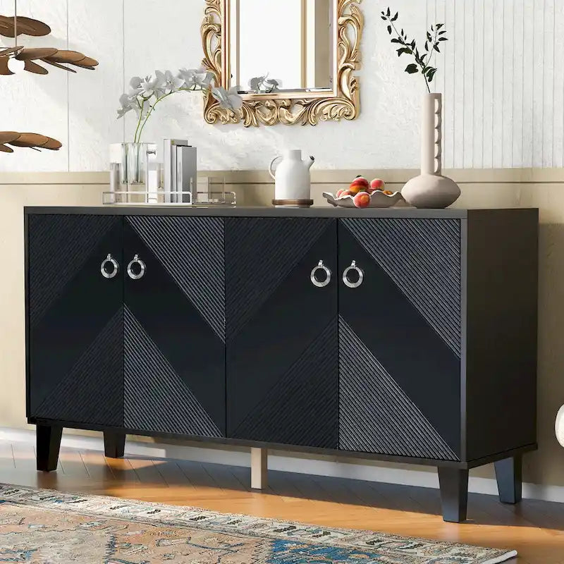 Mobile credenza nero/argento a 2 ante, 152 cm, motivo geometrico