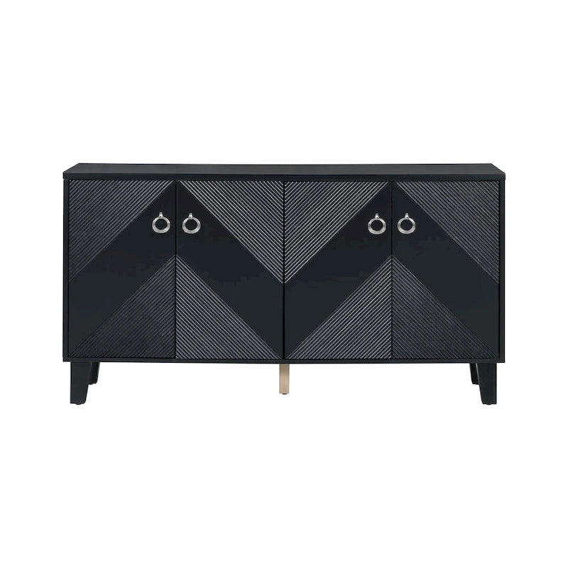 Mobile credenza nero/argento a 2 ante, 152 cm, motivo geometrico
