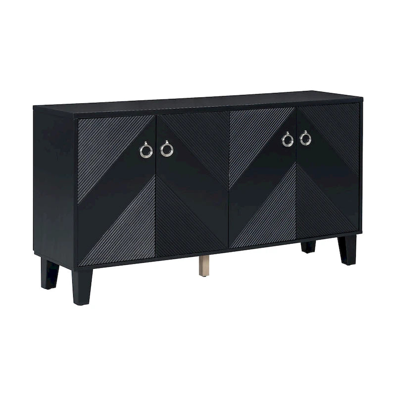 Mobile credenza nero/argento a 2 ante, 152 cm, motivo geometrico