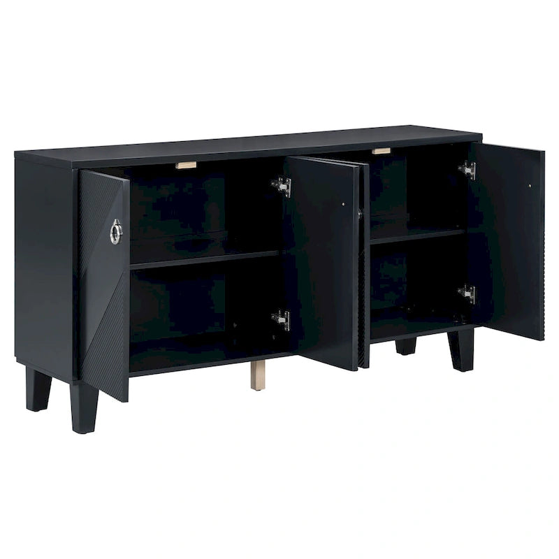 Mobile credenza nero/argento a 2 ante, 152 cm, motivo geometrico