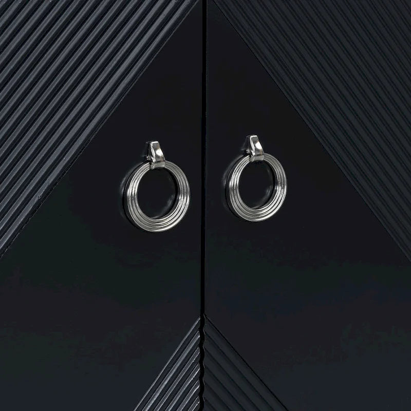 Mobile credenza nero/argento a 2 ante, 152 cm, motivo geometrico