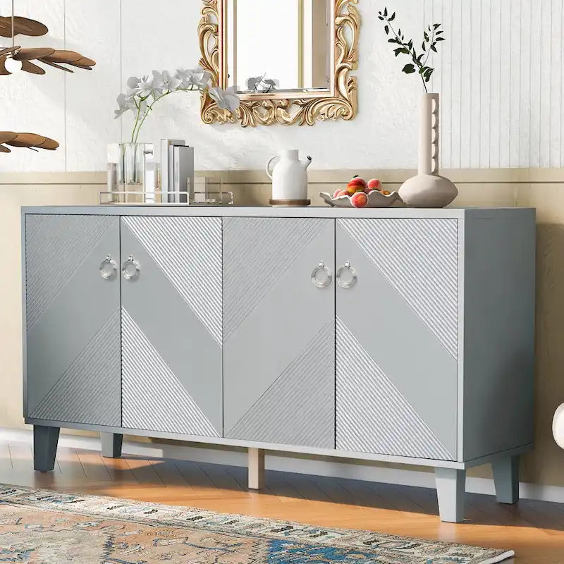 Mobile credenza nero/argento a 2 ante, 152 cm, motivo geometrico
