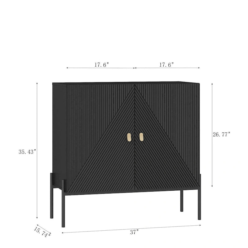 Credenza Nera con 2 Cassetti, 2 Armadietti e Portabottiglie da 6 Bottiglie