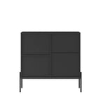 Credenza Nera con 2 Cassetti, 2 Armadietti e Portabottiglie da 6 Bottiglie
