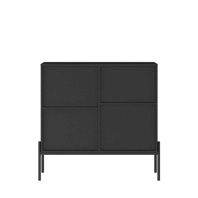 Credenza Nera con 2 Cassetti, 2 Armadietti e Portabottiglie da 6 Bottiglie