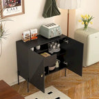 Credenza Nera con 2 Cassetti, 2 Armadietti e Portabottiglie da 6 Bottiglie