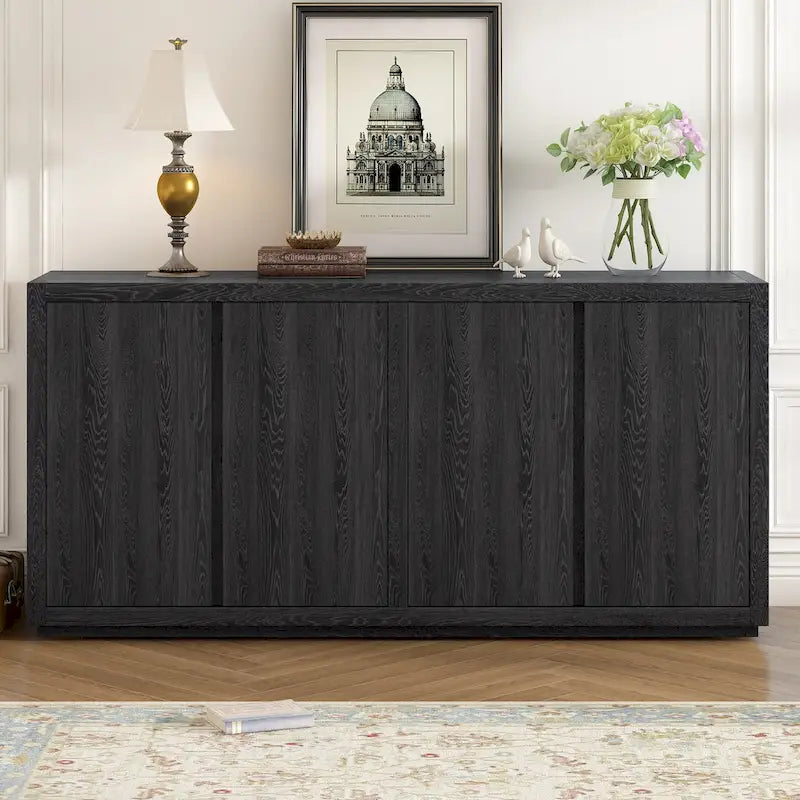 Madia a 4 ante, impiallacciatura di frassino, nero/blu navy, assemblaggio a 1 persona