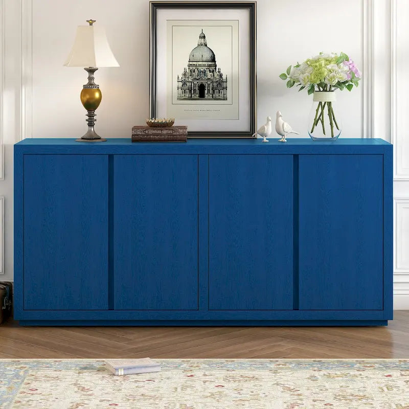 Madia a 4 ante, impiallacciatura di frassino, nero/blu navy, assemblaggio a 1 persona