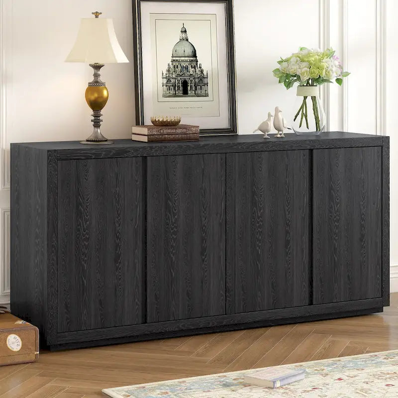 Madia a 4 ante, impiallacciatura di frassino, nero/blu navy, assemblaggio a 1 persona