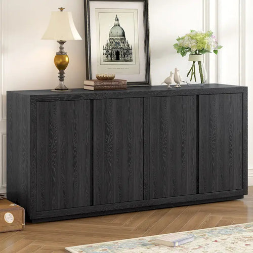Madia a 4 ante, impiallacciatura di frassino, nero/blu navy, assemblaggio a 1 persona