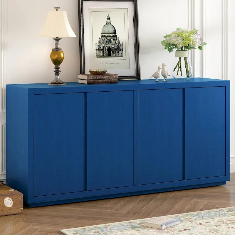 Madia a 4 ante, impiallacciatura di frassino, nero/blu navy, assemblaggio a 1 persona