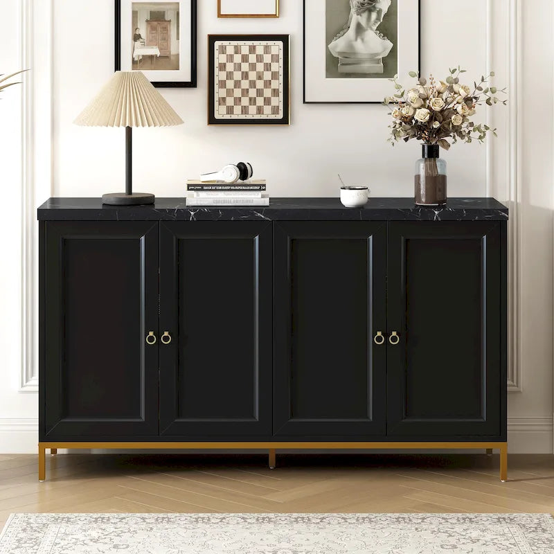 Credenza a 4 ante in stile moderno grigio/nero con ripiani regolabili