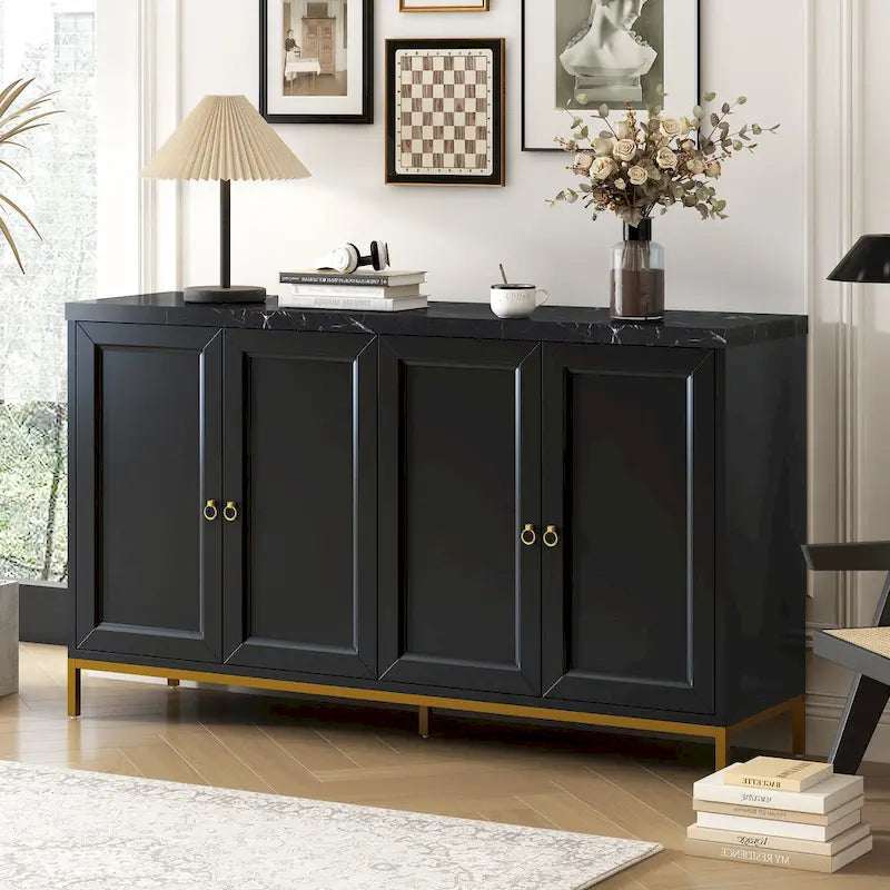 Credenza a 4 ante in stile moderno grigio/nero con ripiani regolabili