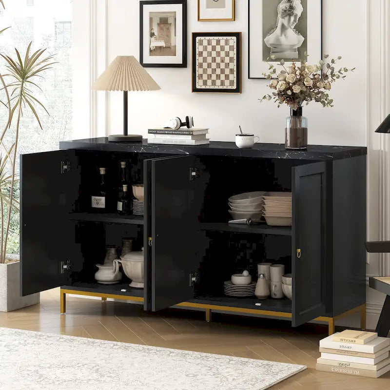 Credenza a 4 ante in stile moderno grigio/nero con ripiani regolabili