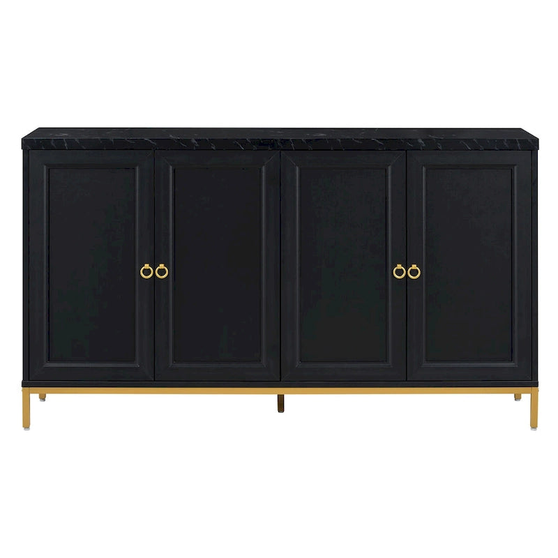 Credenza a 4 ante in stile moderno grigio/nero con ripiani regolabili