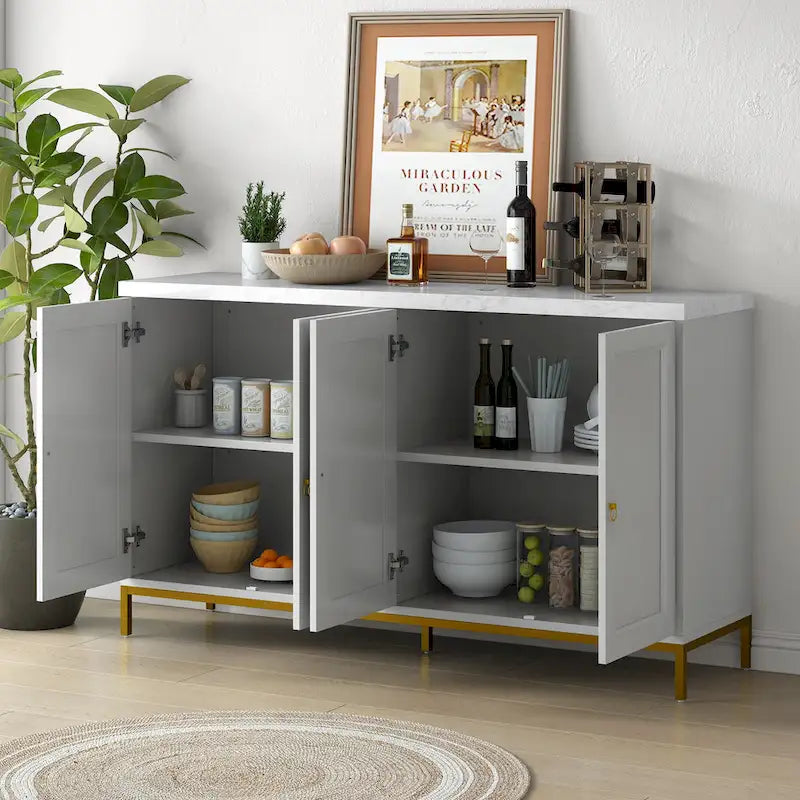 Credenza a 4 ante in stile moderno grigio/nero con ripiani regolabili