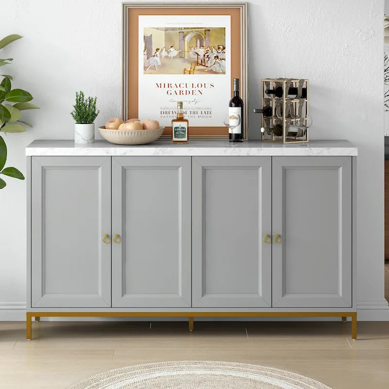 Credenza a 4 ante in stile moderno grigio/nero con ripiani regolabili