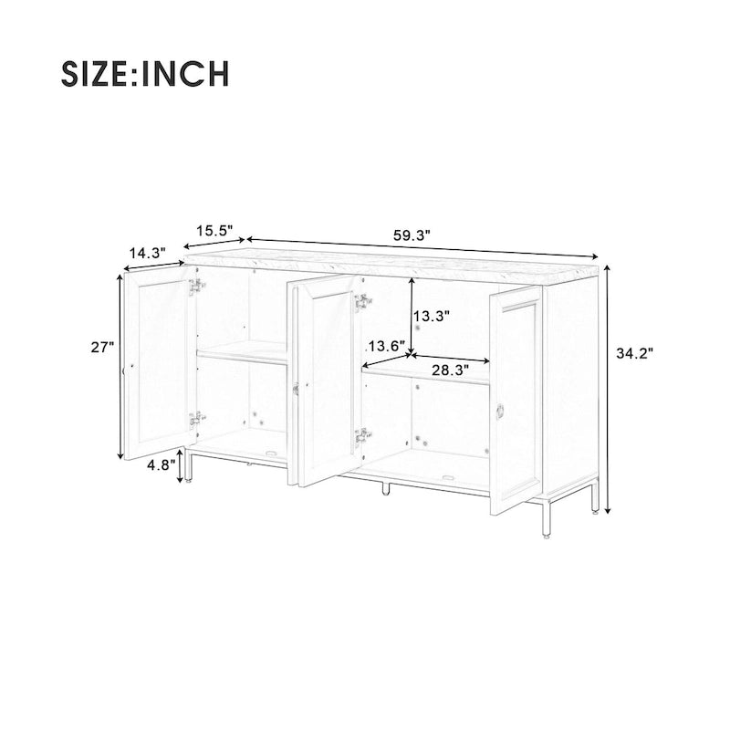 Credenza a 4 ante in stile moderno grigio/nero con ripiani regolabili