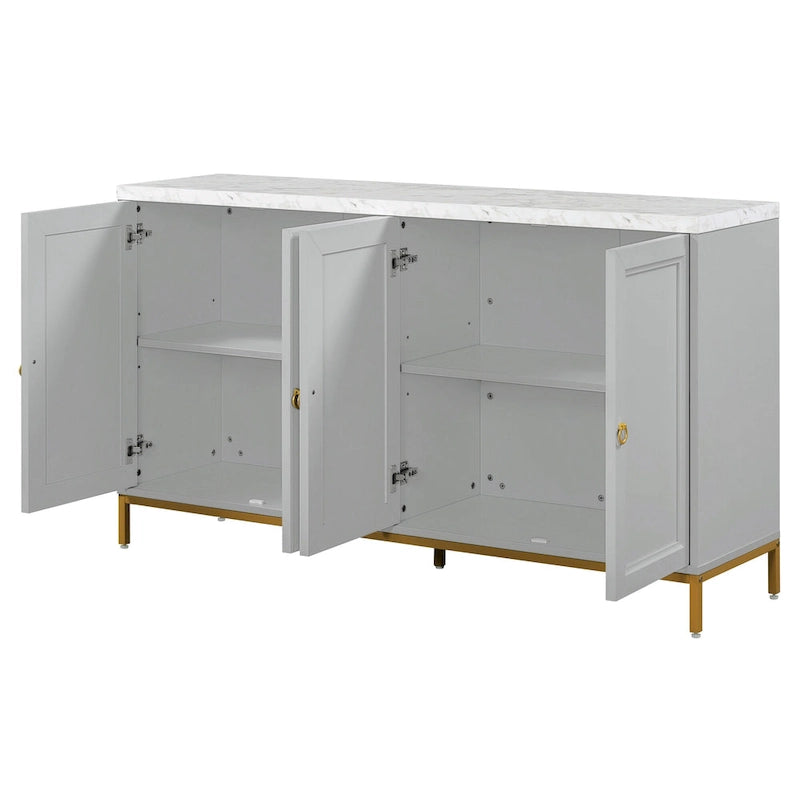 Credenza a 4 ante in stile moderno grigio/nero con ripiani regolabili