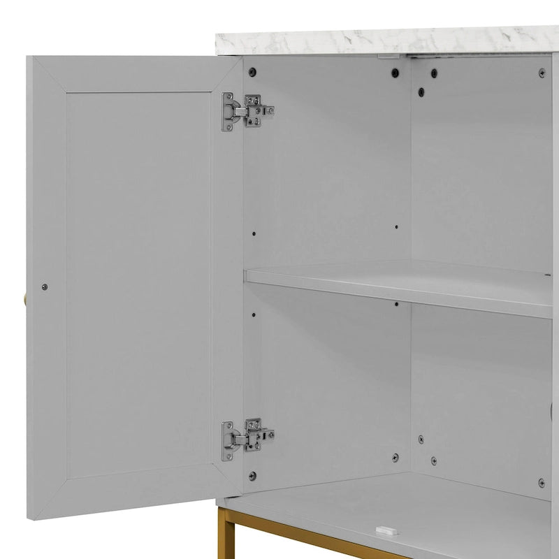 Credenza a 4 ante in stile moderno grigio/nero con ripiani regolabili