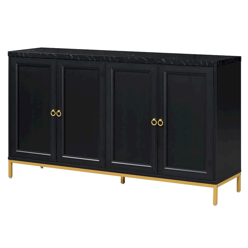 Credenza a 4 ante in stile moderno grigio/nero con ripiani regolabili