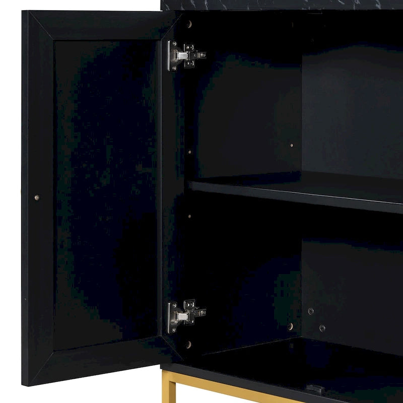 Credenza a 4 ante in stile moderno grigio/nero con ripiani regolabili