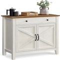 Credenza con anta scorrevole rustica bianca e marrone miele/grigio pietra – 1 cassetto, 1 armadietto, adatta per 1-2 persone