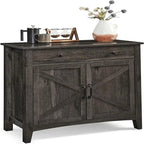 Credenza con anta scorrevole rustica bianca e marrone miele/grigio pietra – 1 cassetto, 1 armadietto, adatta per 1-2 persone