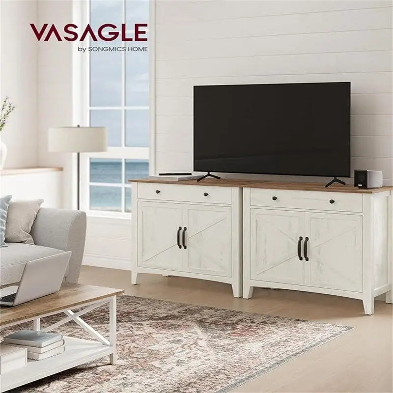 Credenza con anta scorrevole rustica bianca e marrone miele/grigio pietra – 1 cassetto, 1 armadietto, adatta per 1-2 persone