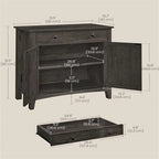 Credenza con anta scorrevole rustica bianca e marrone miele/grigio pietra – 1 cassetto, 1 armadietto, adatta per 1-2 persone