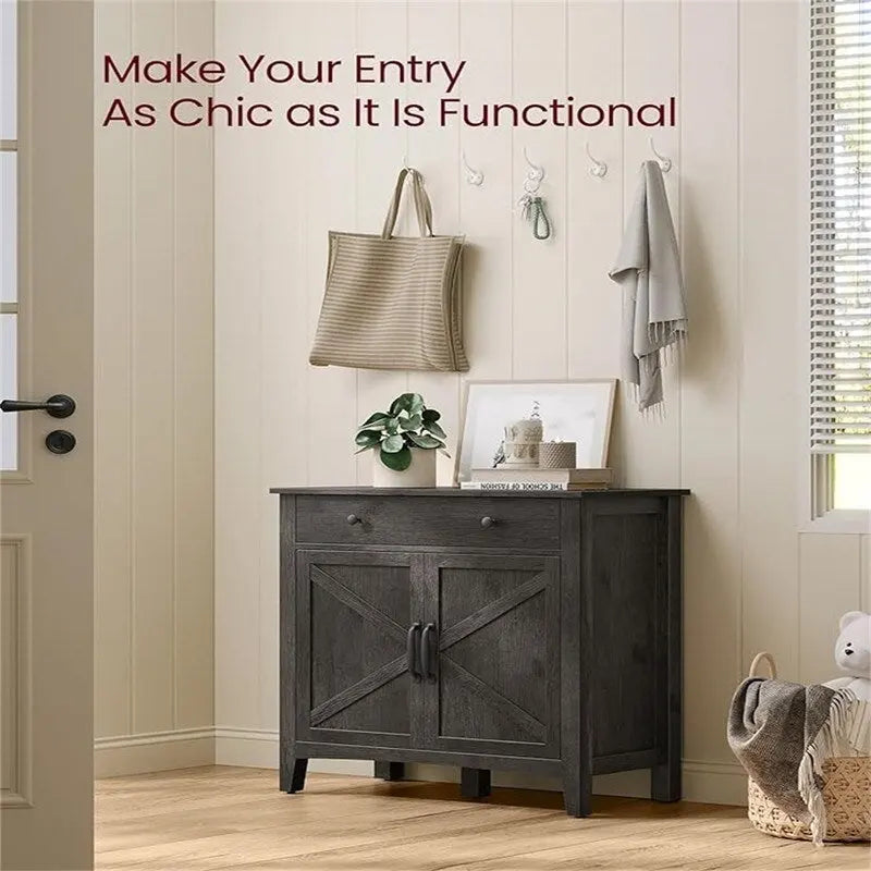 Credenza con anta scorrevole rustica bianca e marrone miele/grigio pietra – 1 cassetto, 1 armadietto, adatta per 1-2 persone