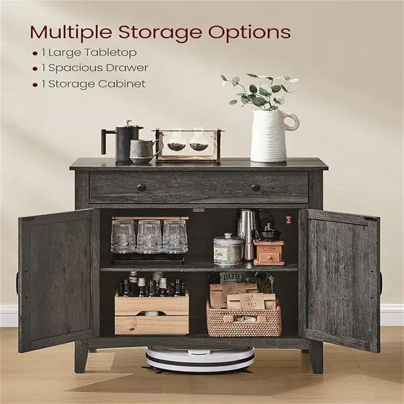 Credenza con anta scorrevole rustica bianca e marrone miele/grigio pietra – 1 cassetto, 1 armadietto, adatta per 1-2 persone